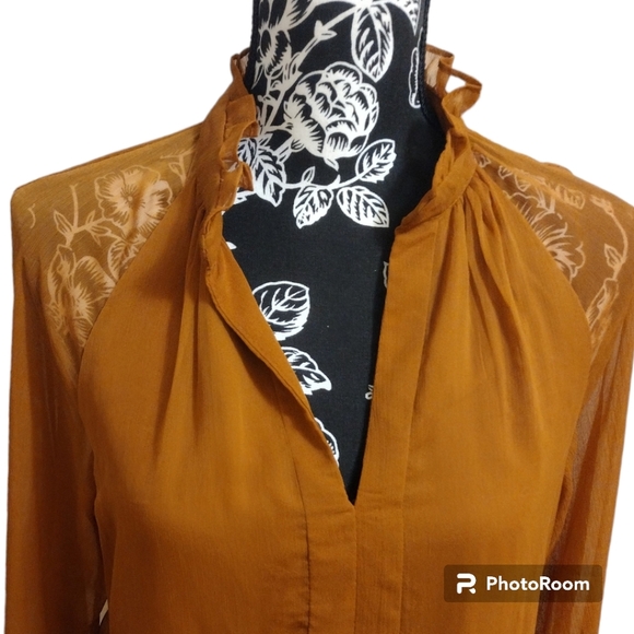 1. State Rust Orange Sheer Long Sleeve Dress - Picture 2 of 6